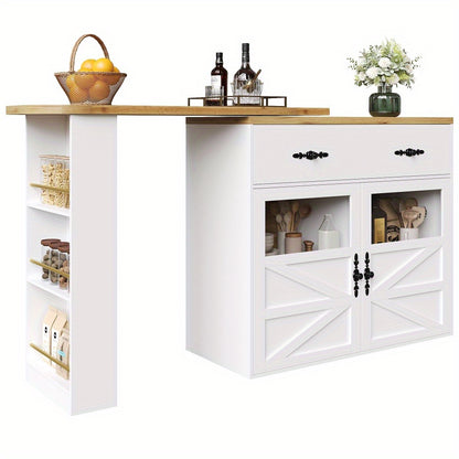 Barkast – Wijnrek – Barmeubel – Keukentrolley – Drankkast – Uitschuifbaar 138-204 cm – 360° Draaibaar Blad