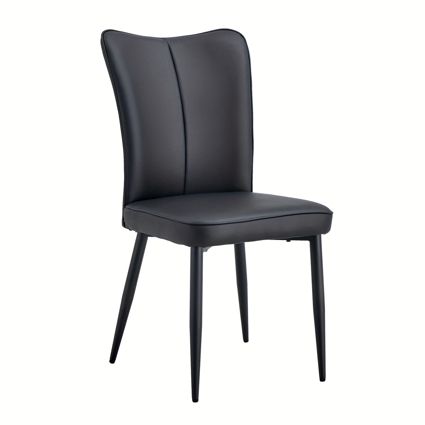 Modern Minimalist Black Dining Chair with PU Leather Backrest And Black Metal Legs for Dining Room, Bedroom And Living Room. Each Box Contains Two Chairs.