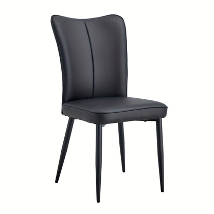 Modern Minimalist Black Dining Chair with PU Leather Backrest And Black Metal Legs for Dining Room, Bedroom And Living Room. Each Box Contains Two Chairs.