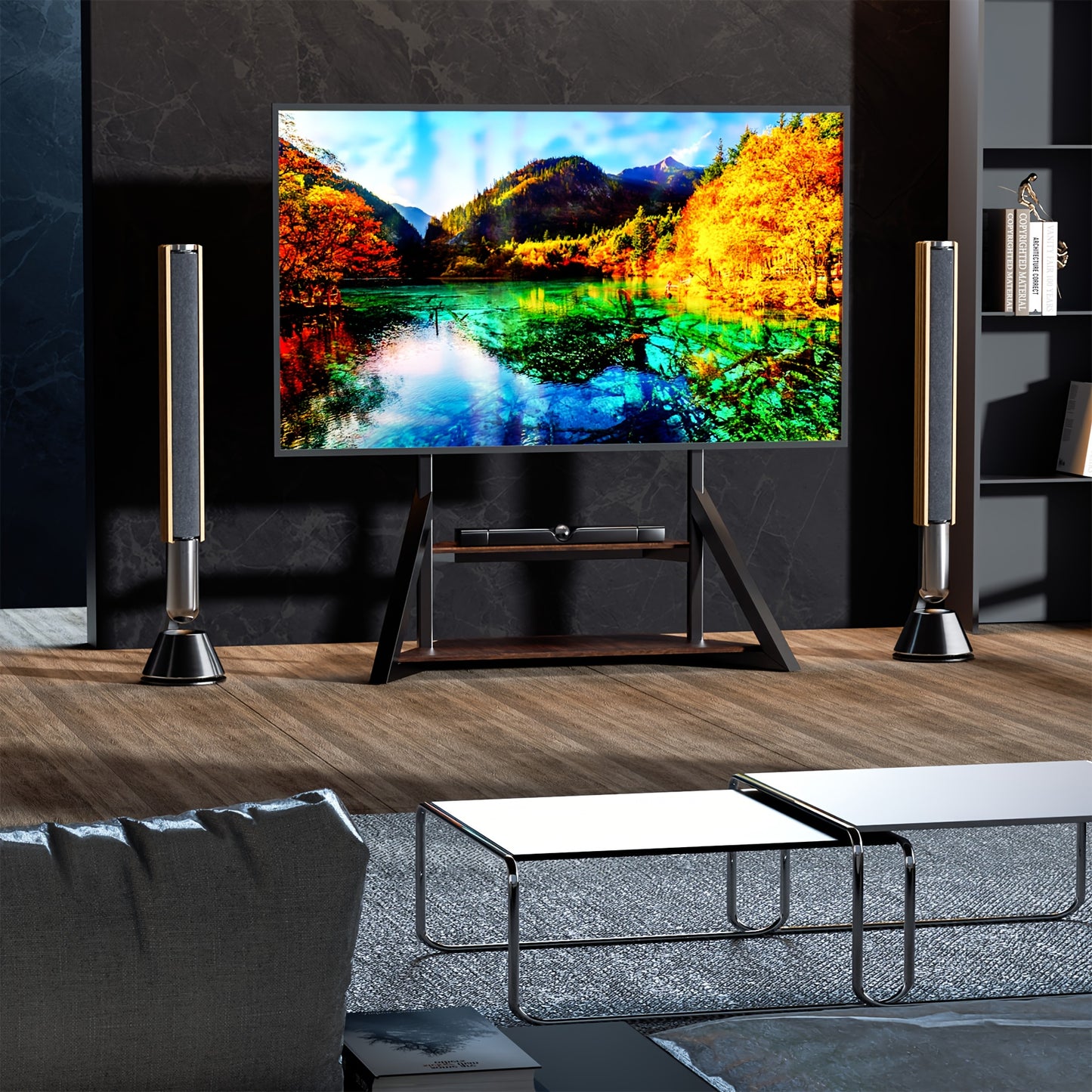 Heavy Duty Floor TV Stand, Universal TV Stand for 65-100 inch TVs up to 99.79 KG, Height Adjustable Standing TV Mount, Tall TV Mount with Storage Shelves, Max VESA 800x600mm for Meeting Room, Living Room