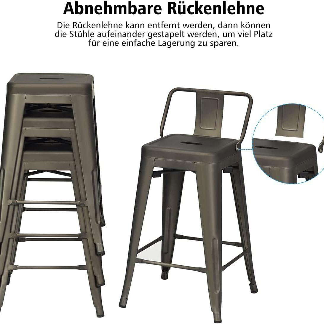 Eetkamerstoelen – Stoelen – Barkrukken – Restaurantstoelen – Metalen Stoelen – Verwijderbare Rugleuning – Max Belastbaarheid 150 kg – Zwarte Set van 4