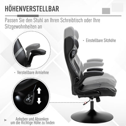 Gamingstoel – Gamestoel – Gaming Chair – Game Stoel – Bureaustoel – Ergonomisch Design – Verstelbare Hoogte 67x70x106-112 cm – Staal & Kunstleer Zwart/Grijs