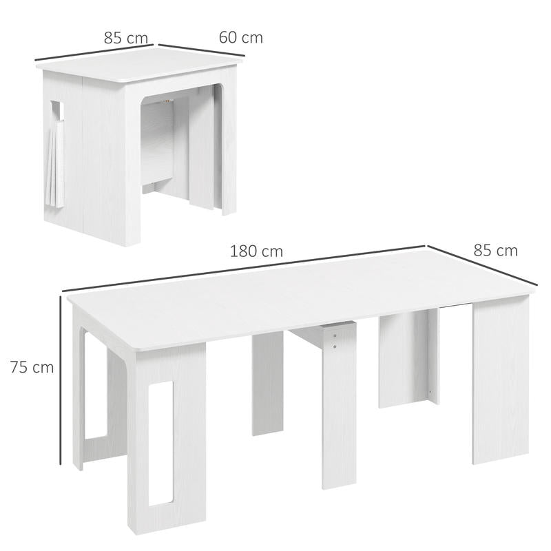 Extendable Folding Dining Table with 3-Leaf Design - Space-Saving Modern Kitchen Table, Expandable to 180cm, Sturdy Chipboard & Hardwood Construction, Easy Assembly for Small Spaces, Apartments, Home Office - 60x85x75cm (23.6