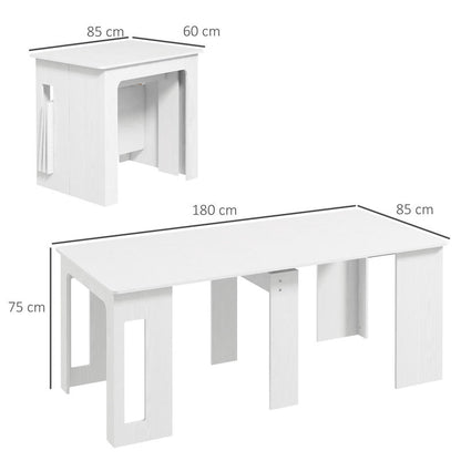 Extendable Folding Dining Table with 3-Leaf Design - Space-Saving Modern Kitchen Table, Expandable to 180cm, Sturdy Chipboard & Hardwood Construction, Easy Assembly for Small Spaces, Apartments, Home Office - 60x85x75cm (23.6