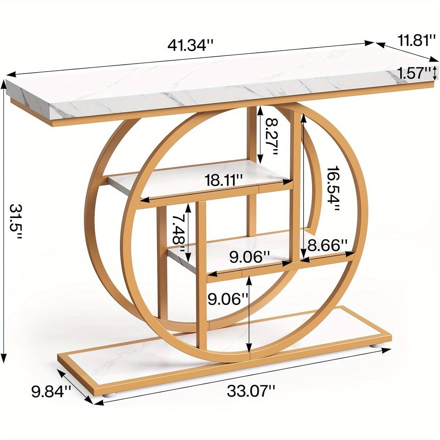 Sofa Tafel – Sidetable – Haltafel – Console Tafel – Gangtafel – Wit Met Gouden Accenten – 41,3 Inch – 4-Lagen Opbergruimte
