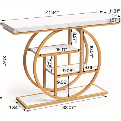 Sofa Tafel – Sidetable – Console Tafel – Haltafel – Meubelstuk – Wit & Gouden Design – 41,3 Inch Met Onderplank – Stevig Gelamineerd Hout
