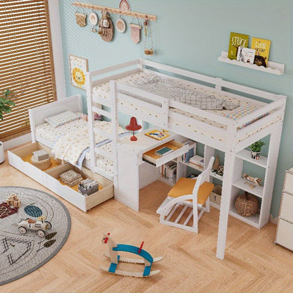 Bureaubed – Stapelbed – Kinderbed – Eenpersoonsbed – Slaapbank – Modern Design – Stevig Metalen Frame Met Bekleed Hoofdeinde – 90x200 cm