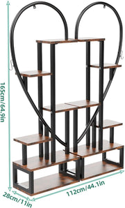 Plantenstandaard Hartvormig - Plantenrek - Plantentafel - Voor Binnen en Buiten - 112x28x165 cm - Zwart/Bruin