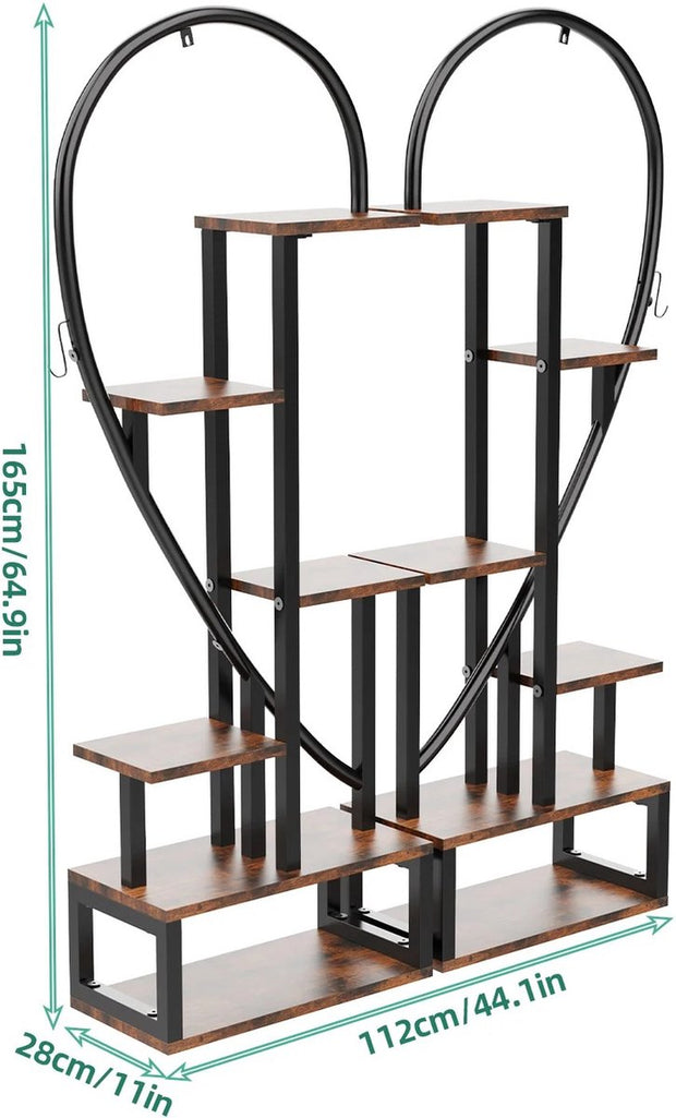 Plantenstandaard Hartvormig - Plantenrek - Plantentafel - Voor Binnen en Buiten - 112x28x165 cm - Zwart/Bruin