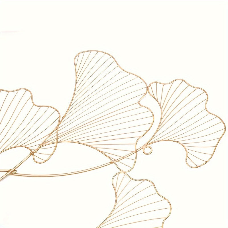 Wanddecoratie Ginkgo Bladeren – Muurkunst – Metalen Wandpaneel – Smeedijzeren Wandsculptuur – Woondecoratie – Handgemaakt – Duurzaam Smeedijzer – 119x57 cm