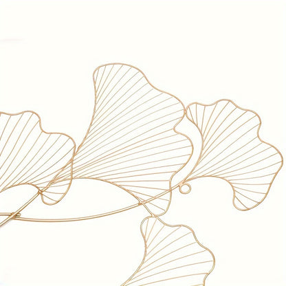 Wanddecoratie Ginkgo Bladeren – Muurkunst – Metalen Wandpaneel – Smeedijzeren Wandsculptuur – Woondecoratie – Handgemaakt – Duurzaam Smeedijzer – 119x57 cm