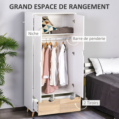 Kledingkast – Garderobekast – Opbergkast – Slaapkamerkast – Witte Kast – Scandinavisch Design – 80x40x180 cm – Melamine Coating
