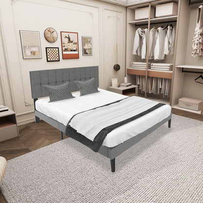 Gestoffeerd Bed – Linnen Bed – Bedframe – Slaapbed – Bed Met Hoofdbord – Lichtgrijs Linnen Bekleding – Stevige Houten Constructie – Stil En Comfortabel