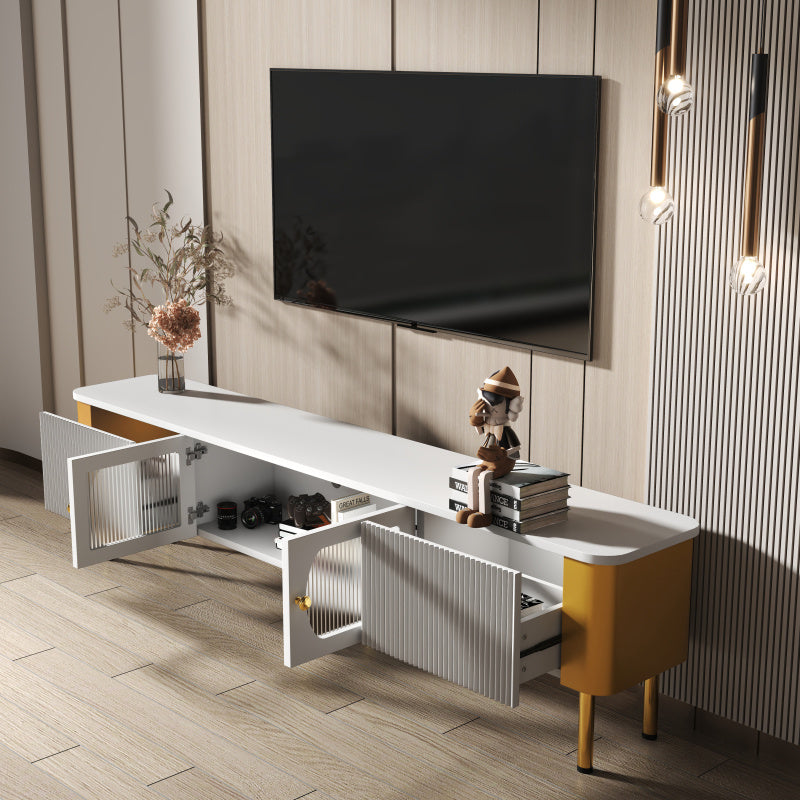 TV-meubel – Tv-kast – TV-dressoir – Mediameubel – Opbergmeubel – Wit MDF Met Gouden Details – Afgeronde Hoeken Voor Veiligheid