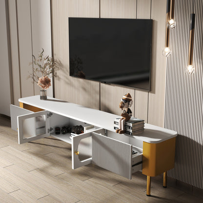 TV-meubel – Tv-kast – TV-dressoir – Mediameubel – Opbergmeubel – Wit MDF Met Gouden Details – Afgeronde Hoeken Voor Veiligheid