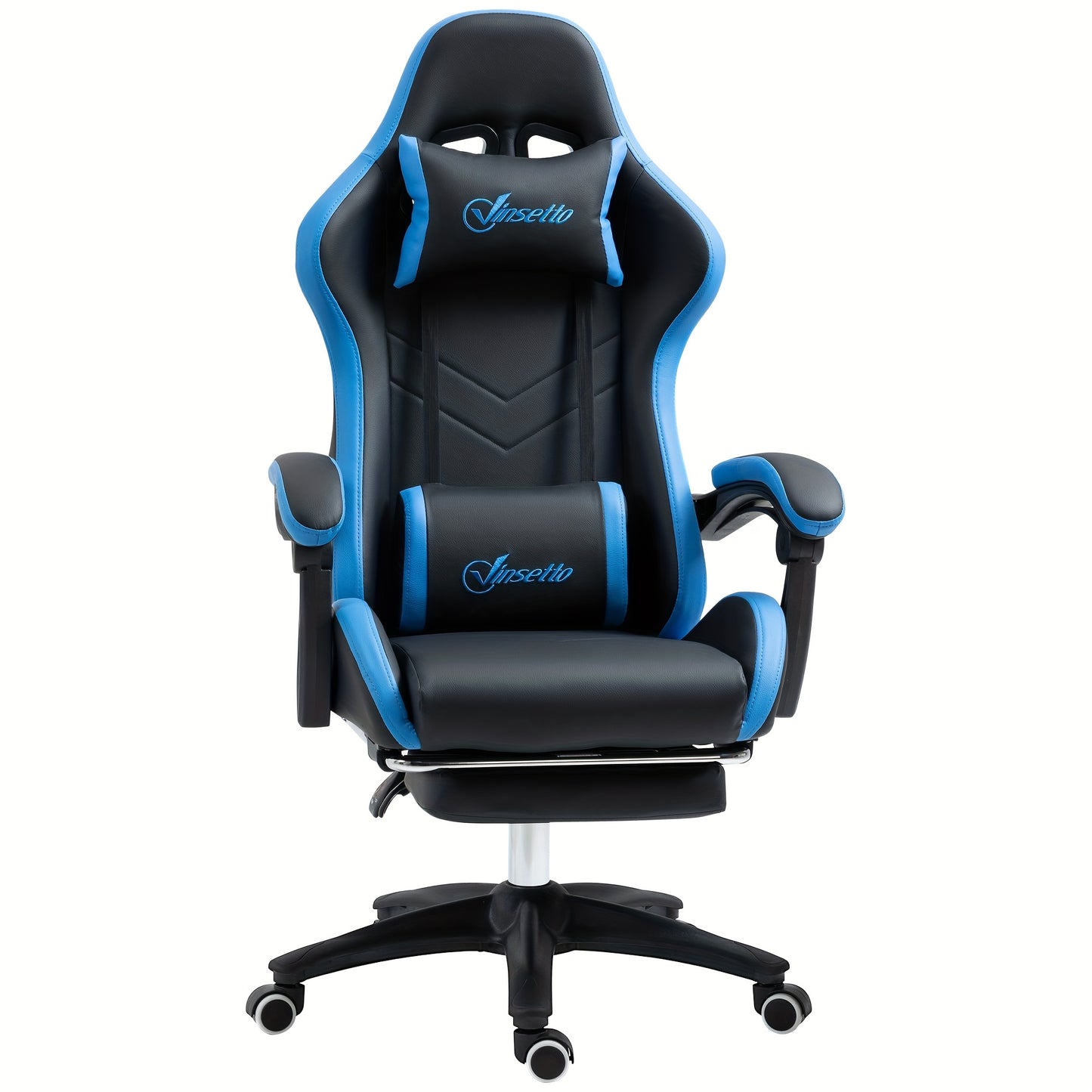 Gamingstoel – Gamestoel – Gaming Chair – Bureaustoel – Game Stoel – Verstelbare Hoogte – Inklapbare Voetsteun – Zwart/Wit – 360° Draaibaar – Ergonomische Rug- en Nekkussen