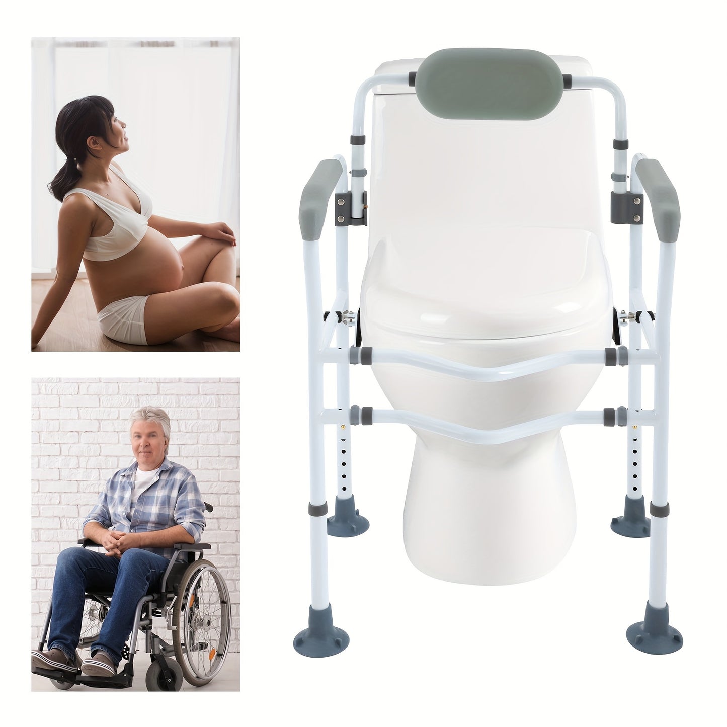 Toiletbeugel – Toiletsteun – Wandbeugel – Veiligheidsgreep – Handgreep – Verstelbaar – C-Pin Montage – Draagkracht 136 kg – Robuust Grijs