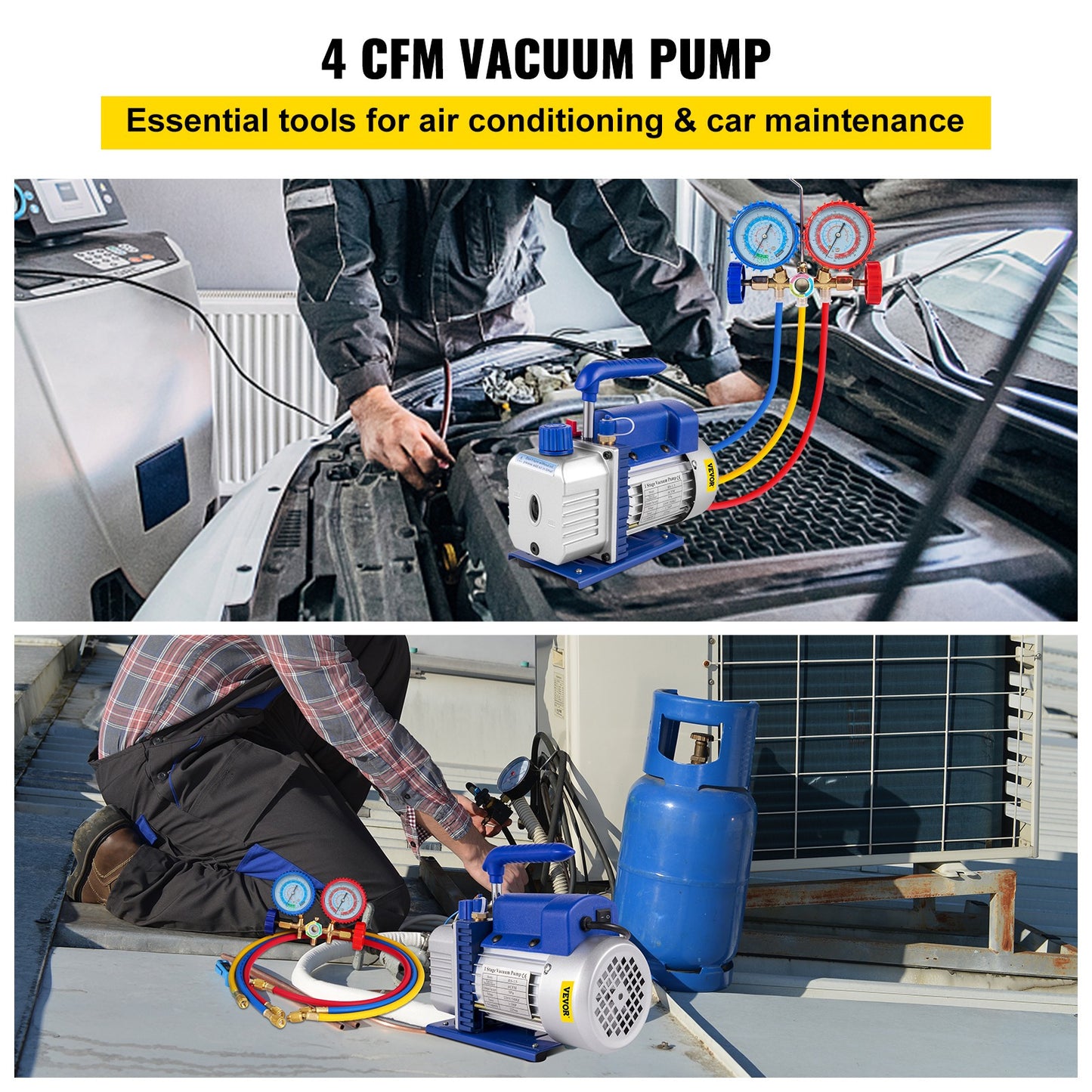 Vacuümpomp – Vacuüm Pomp – Refrigeratie Pomp – Airconditioner Pomp – Koeltechniek Set – 4 CFM Capaciteit – 1/3 PK Motor