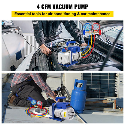 Vacuümpomp – Vacuüm Pomp – Refrigeratie Pomp – Airconditioner Pomp – Koeltechniek Set – 4 CFM Capaciteit – 1/3 PK Motor