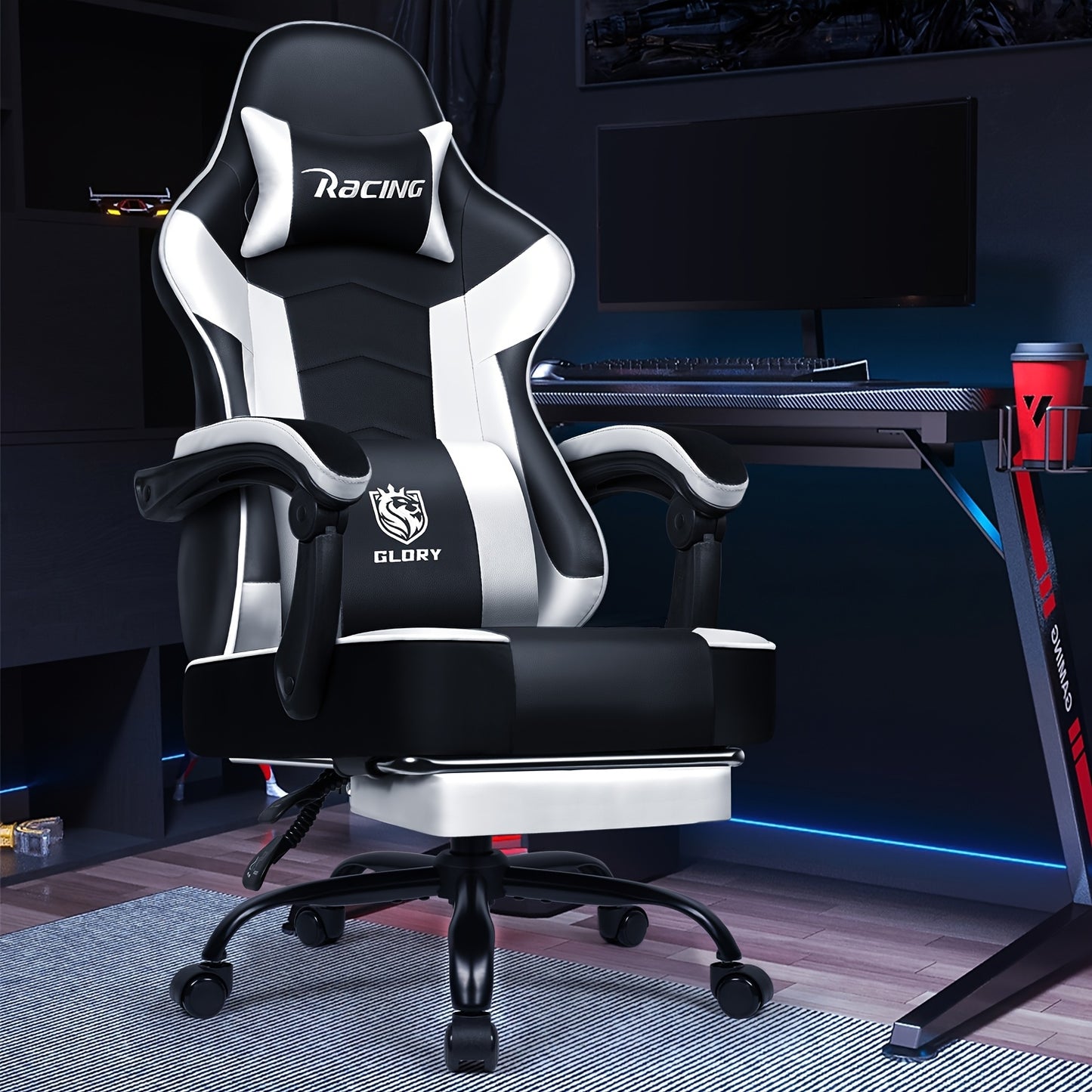 Ergonomic High-Back Gaming Chair with Neck & Lumbar Support, Thick Foam Cushion, Adjustable Height/Lumbar/Look - Heavy-Duty Office Chair Suitable for Home, PC Gaming & Desk