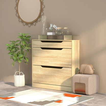 Schoenenkast – Schoenopberger – Schoenrek – Schoenenkastje – Schoenmeubel – 2 Vouwdeuren + 1 Lade – Verstelbare Glazen Plank – Eikenhout 89x23x96 cm