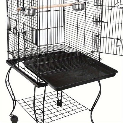 Vogelkooi – Parkietenkooi – Kanariekooi – Papegaaienkooi – Volière – Gepoedercoat Metaal – Open Bovenkant Met Rolstandaard 59x59x150 cm Zwart