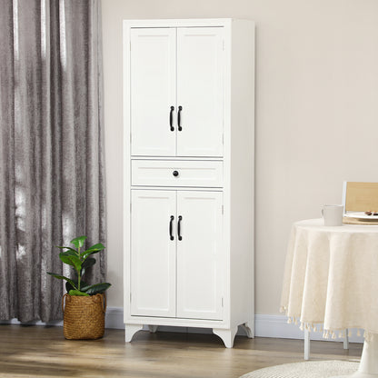 High Buffet Keukenkast – Keukenkastje – Buffettafel – Opbergkast – Dressoir – Hoog 170 cm – Met 4 Deuren en 1 Lade – Verstelbare Plank – Wit