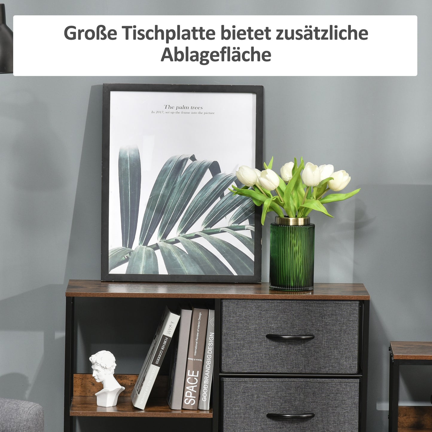 Opbergkast – Opbergmeubel – Kast Met Lades – Opbergbox – Opbergdoos – Rustic Brown Dark Grey – Metalen Frame – 3 Stoffen Lades