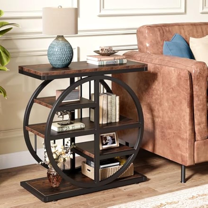 Industrieel Metaal & Hout Smal Bijzettafeltje – Narrow Side Table – Smalle Opbergkast – Slaapkamertafel – Hallway Consoles – Stevig Zwart Metalen Frame – MDF Planken