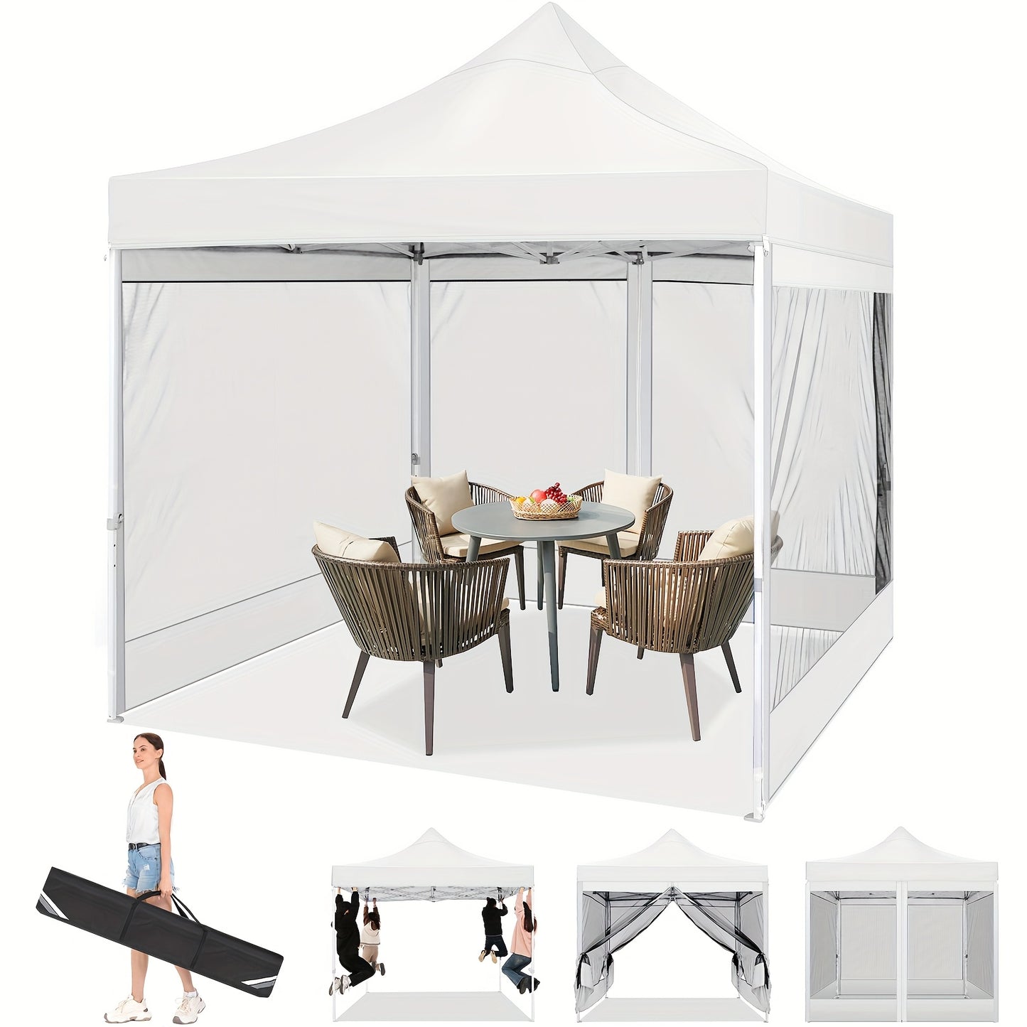Partytent 3x3 Meter – Vouwtent – Tuinkamer – Buitenluifel – Muggennet Tent – Met Muskietennet – Stevig Stalen Frame – Waterafstotende Oxford Stof – Inklapbaar Met Draagtas