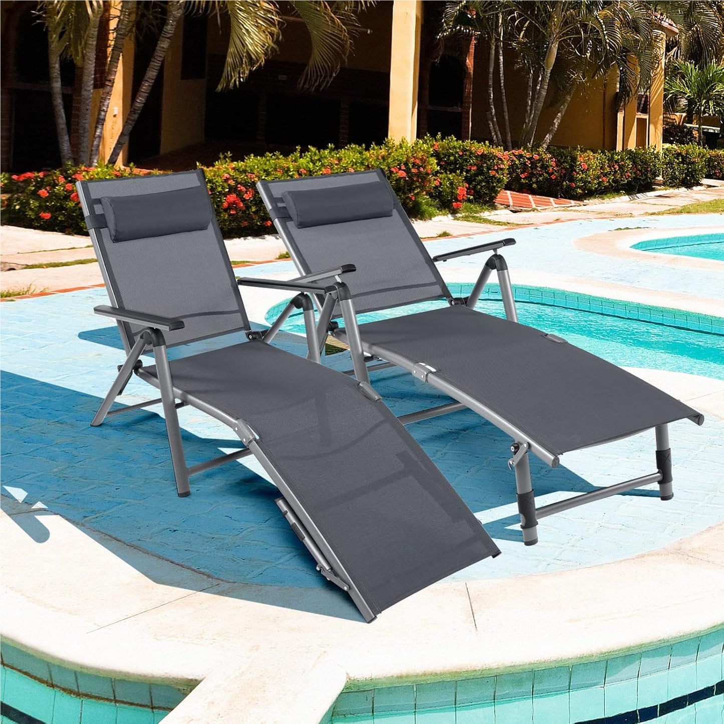 Buitenzonligstoel – Tuinstoel – Ligstoel – Zonnestoel – Inklapbare Ligstoel – Aluminium Frame – 8-Standen Rugleuning – Sneldrogende Stof