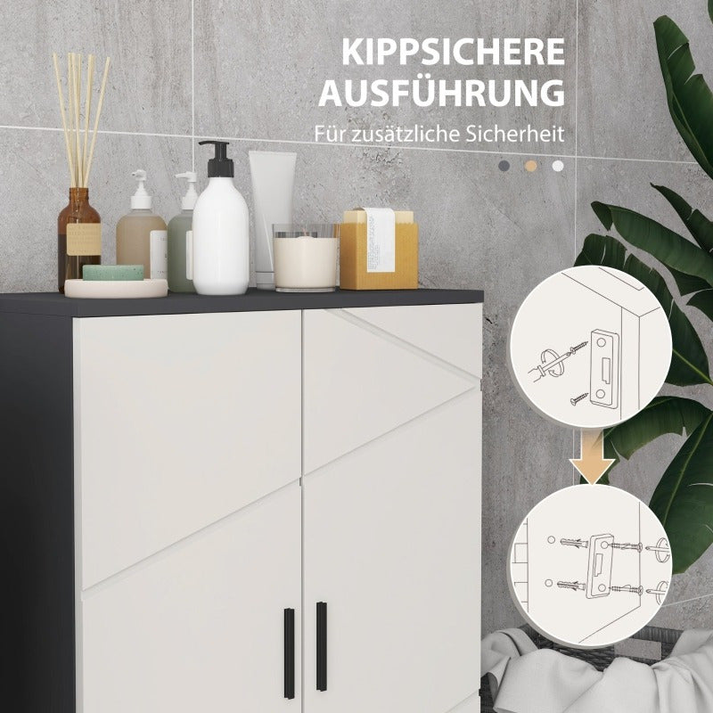 Badkamerkast – Opbergkast – Badkamermeubel – Kastje – Opbergmeubel – Dubbele Deuren – Verstelbare Glazen Planken – Grijs 60x30x82 cm – Gereedschapsloze Montage