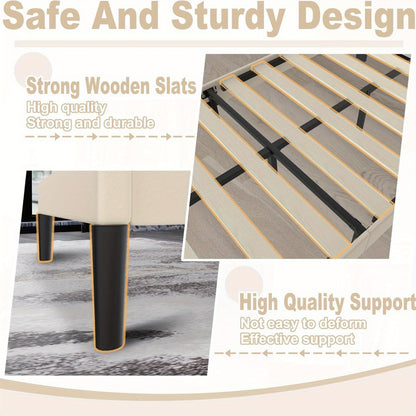 Bedframe – Logeerbed – Metalen Bed – Gestoffeerd Bed – Bedombouw – Faux Leder Hoofdbord – 12 Latten – Maximale Draagkracht 300 kg