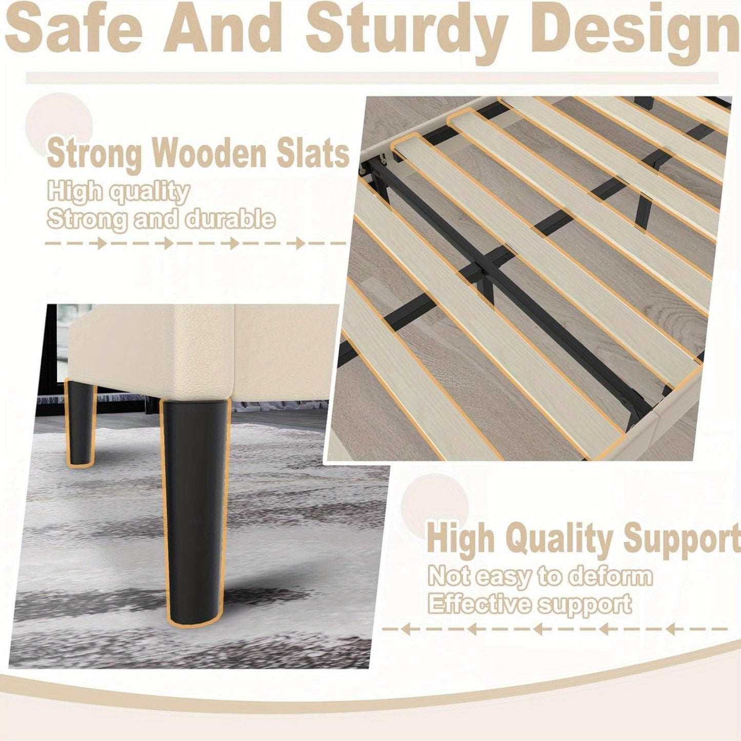 Bedframe – Logeerbed – Metalen Bed – Gestoffeerd Bed – Eenpersoonsbed – 90x200 cm – Kunstleer Hoofdbord – Stevig Metalen Frame – 12 Lattenbodem – Maximale Draagkracht 300 kg