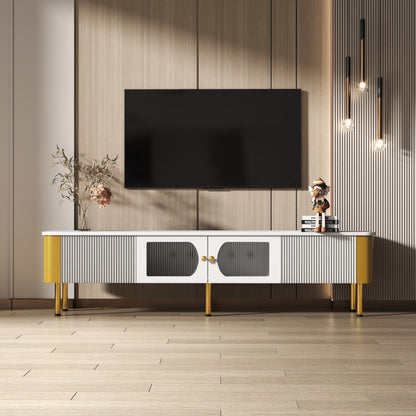 TV-meubel – Tv-kast – TV-dressoir – Mediameubel – Opbergmeubel – Wit MDF Met Gouden Details – Afgeronde Hoeken Voor Veiligheid