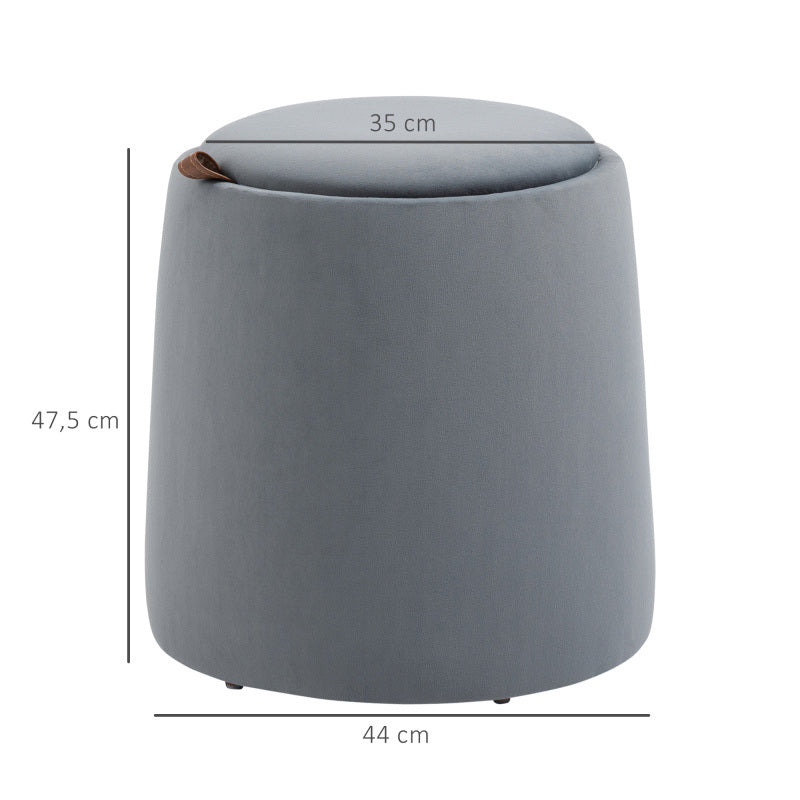 Poef – Ottoman – Zitzak – Hocker – Voetenbankje – Met Opbergruimte – Grijze Fluwelen Bekleding – Compact Formaat 44x47,5 cm
