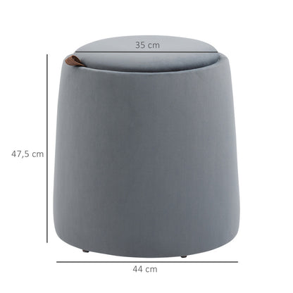 Poef – Ottoman – Zitzak – Hocker – Voetenbankje – Met Opbergruimte – Grijze Fluwelen Bekleding – Compact Formaat 44x47,5 cm
