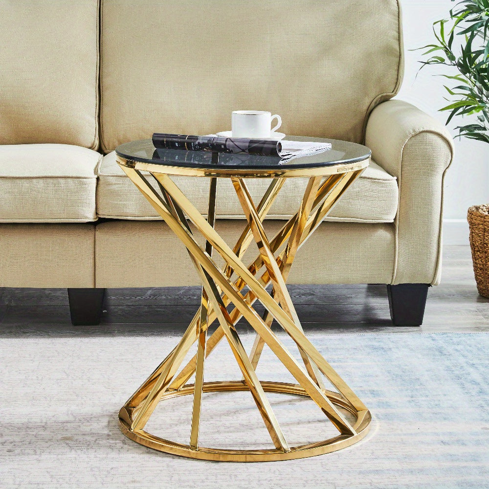 JYMTOM Round Glass Coffee Table with Golden Rustproof Metal Frame - Modern Art Deco Style, Heavy-Duty Tempered Glass Top & Sturdy Base, Easy Assembly Living Room Center Table for Sofa, Durable Metal Frame & Glass Construction