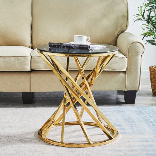 JYMTOM Round Glass Coffee Table with Golden Rustproof Metal Frame - Modern Art Deco Style, Heavy-Duty Tempered Glass Top & Sturdy Base, Easy Assembly Living Room Center Table for Sofa, Durable Metal Frame & Glass Construction