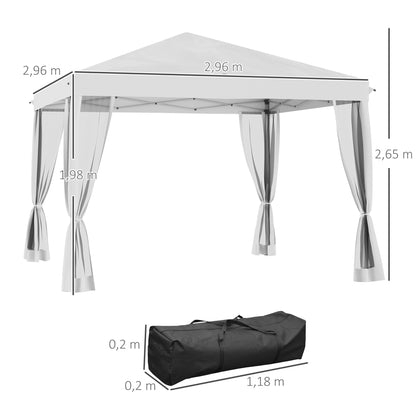 Tuinpaviljoen – Tuinoverkapping – Tuinkap – Prieel – Partytent – Crème Kleur – Pop-Up Systeem – 3x3 Meter Met Muskietennetten