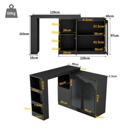Keukeneiland – Keukenbar – Keukenkast – Buffetkast – Serveerwagen – 360° Draaibaar – Modern MDF Wit 120x40x97 cm