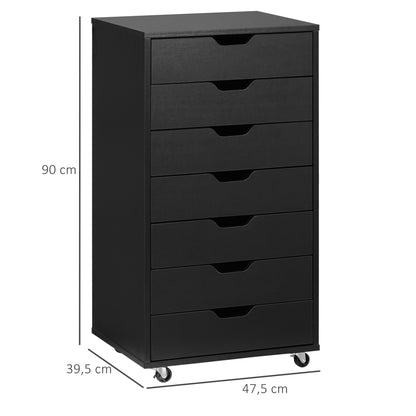 Mobiele Ladekast – Opbergkast – Bureaukast – Archiefkast – Ladenkast – 7 Laden – Stevig Houten Materiaal – Voorzien Van Wieltjes Met Remmen