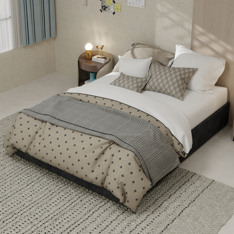Bedframe – Bedombouw – Slaapkamerbed – Opbergbed – Gasliftbed – Grijs Fluweel – 140x200 cm – Met Gaslift Opbergruimte – Stevig Metalen Frame