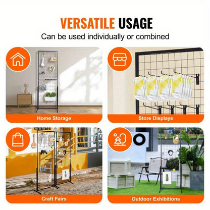 Gridpanelen – Metalen Gridpanelen – Dubbelzijdige Wandpanelen – Display Roosters – Ophangrekken – Dubbelzijdig Design – Hoogte 182,88 cm – Inclusief T-Vormige Voet en Haken
