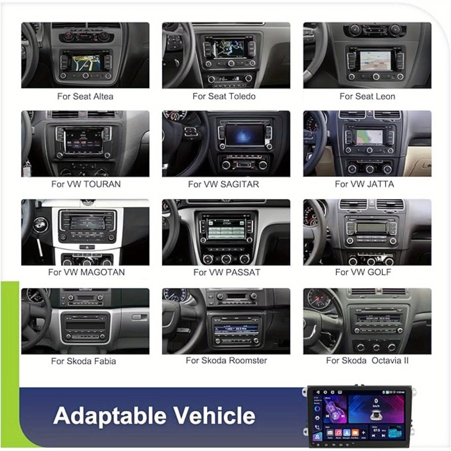 PODOFO 22.86cm Android 15 Car Radio for VW Golf, Tiguan, Caddy, Touran, Seat - 8Core/4G, 64GB, Wireless CarPlay, GPS, WiFi, 2 USB Ports, AHD Reversing Camera, Split Screen, 4K Video Support, Vehicle Audio Upgrade, Modern Car