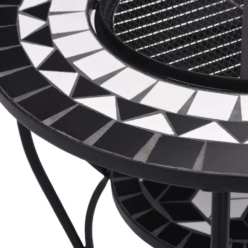 68cm Black and White Fireplace Screen with Top & Mesh/Mosaic Lid - Heavy-Duty Metal Fire Barrier, 4-Legged Sturdy Table Cover for Wood Burning Fireplace, Fits 26-27" Fireplaces, Compatible with Mantels (No Ignition System)