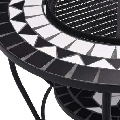 68cm Black and White Fireplace Screen with Top & Mesh/Mosaic Lid - Heavy-Duty Metal Fire Barrier, 4-Legged Sturdy Table Cover for Wood Burning Fireplace, Fits 26-27" Fireplaces, Compatible with Mantels (No Ignition System)