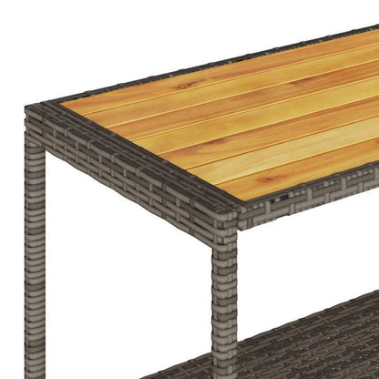 Keukentrolley 3-laags poly rattan en massief acaciahout grijs