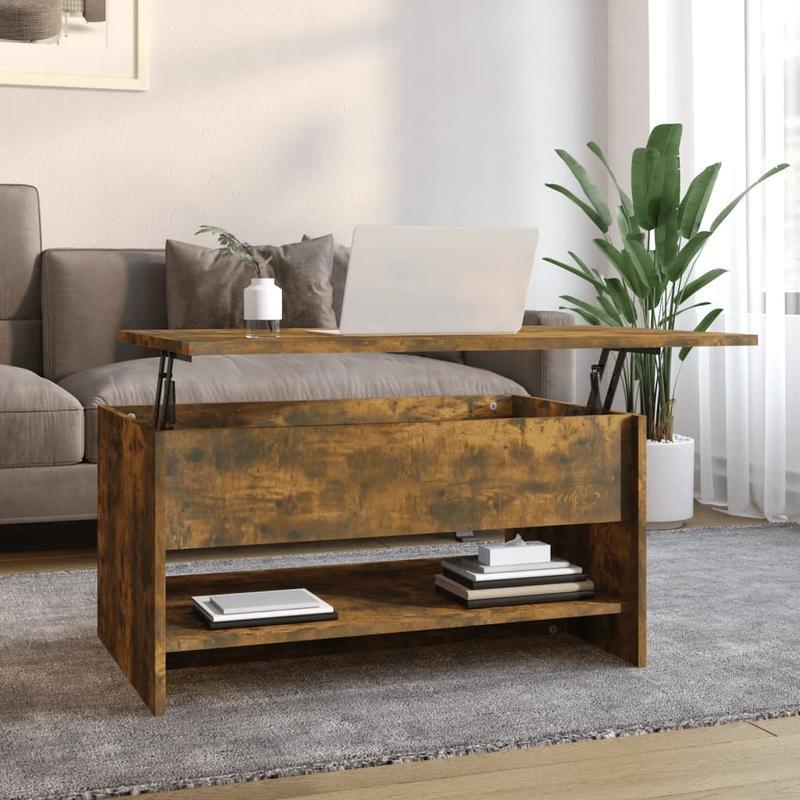 Modern Rectangular Solid Acacia Wood Coffee Table - 80x50x40cm, Smoked Oak Finish, Lightweight & Durable, Easy Assembly, No Power Needed, Perfect for Living Room or Outdoor Spaces, Indoor/Outdoor Use, Coffee Table for Living