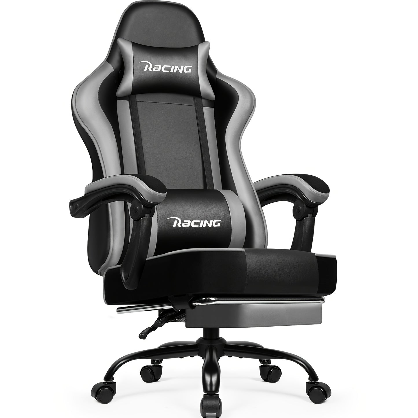 Gaming Chair with Footrest, Ergonomic Gaming Chair, Gaming Armchair with Adjustable Lumbar Cushion, Head Cushion, Height-adjustable And Swivel, PC Chair, Gaming Chair 200kg